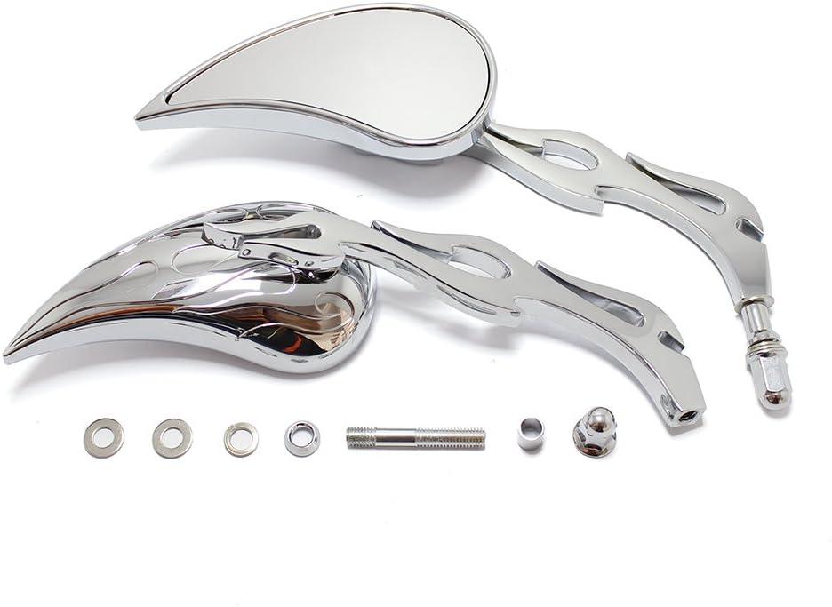 Chrome Custom Flame Tear Drop Motorcycle Mirrors for Harley Davidson Sportster Street Fatboy Softail-Pair
