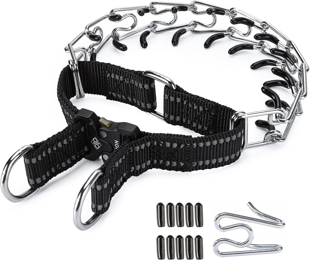 Pinch Collar for Dogs Adjustable Dog Training Collar with Comfortable Rubber Tip and Quick Release Buckle for Small Medium Large Dogs (Large, Black)