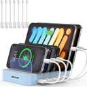 MSTJRY Charging Station for Multiple Devices : 5 Port Multi USB-A Charger Stations Multi-Device Organizer Charging Dock Designed for iPhone iPad Cell Phone Tablets (7 Short Cables Included), Blue