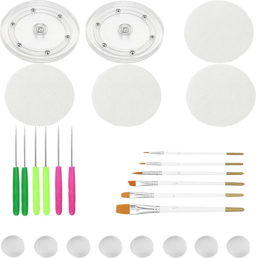 Cookie Decorating Kit Supplies Including 2 Acrylic Cookie Turntable 6 Cookie Scribe Needle 4 Silicone Mesh Mats 6 Cookie Decoration Brushes 8 Rubber Feet Bumpers (Number A)