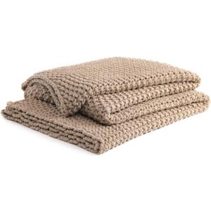 YnM Chunky Cotton Knit Throw Blanket, Cable Knit Throws for Bed Couch Sofa, Comfy & Relaxing, Decorative Piece for Farmhouse Modern Boho Rustic Scandinavian Chic Vibe, Beige 50x60 Inches (Beige - Medium Weight)