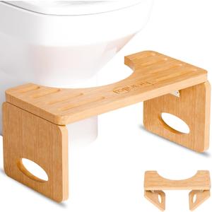 Beinilai Foldable Toilet Stool,7 Inches Poop Stool for Bathroom,Bamboo Toilet Stool Squat Adult,Potty Stool with Anti-Slip Strip (Yellow)