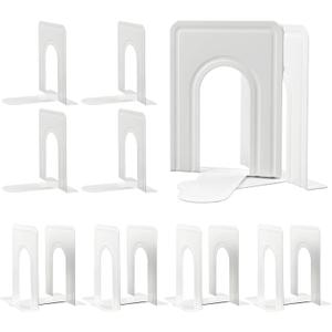 HappyHapi Book Ends, Non-Skid Metal Bookend Supports for Shelves, Heavy Duty Book End, Office Book Stopper, 6 x 5 x 6 Inches, 14 Pieces / 7 Pairs (White)