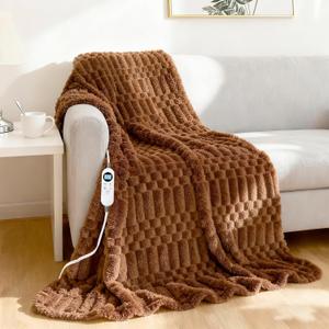 Heated Blanket Flannel Throw Blanket, 50"*60" Electric Heating Blanket with ETL & FCC & 12 Heating Levels & Auto Shut OffMachine Washable (Brown)