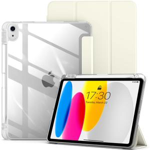 aoub Hybrid Case for iPad (A16) 10th Generation 11/10.9inch 2025/2022 with Pencil Holder, Crystal Clear Hard Back Shell with Shockproof Cover, Anti-Yellow, Auto Sleep/Wake, White