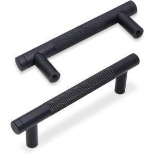 10 Pack 3Inch Matte Black Kitchen Cabinet Handles Knurled Cabinet Pulls Black Drawer Pulls Kitchen Hardware (3'' Hole Center(76mm))