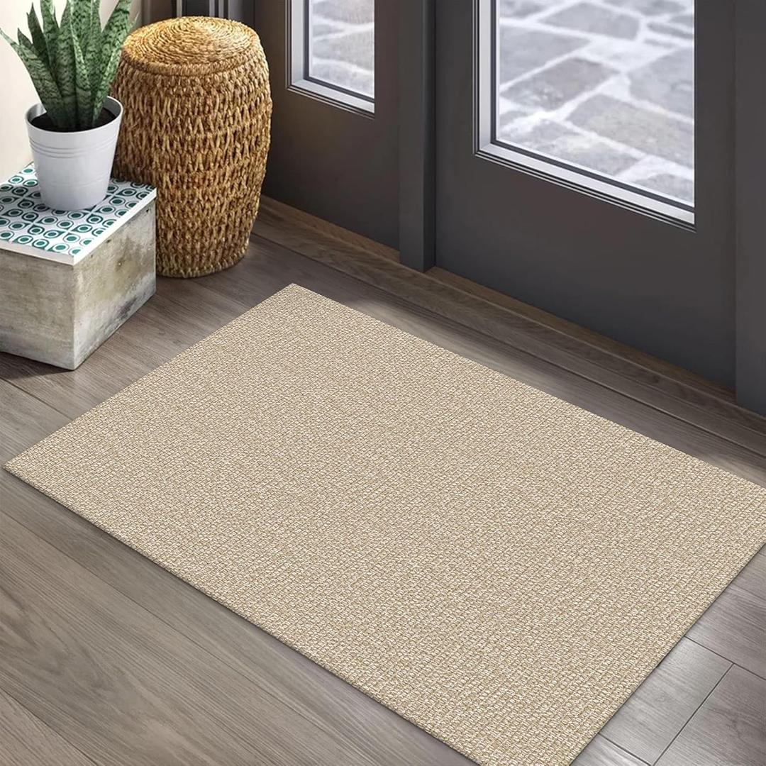 EARTHALL Small Area Rug 2x3 Ft Washable Rugs for Entryway Non Slip Braided Throw Rugs with Rubber Backing Door Mat Indoor Outdoor Entrance Cotton Woven Carpet for Kitchen Foyer Front Door, Send/Beige