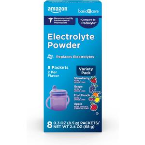 Amazon Basic Care Electrolyte Powder Variety Pack, Apple, Fruit Punch, Grape, Strawberry, 8 Count (EXP 02/12/28)
