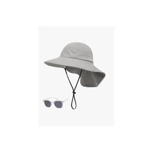 Century Star Baby Sun Hat with Sunglasses for Girls Boys Neck Flap Protection UPF 50+ Beach Hats Kids Wide Brim Outdoor Swim Cap for Toddler A4 Grey 024 Months