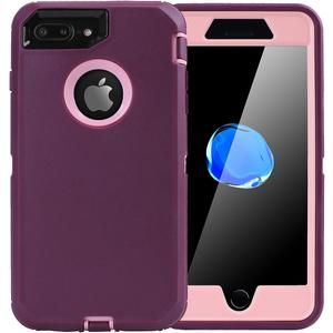 AICase iPhone 8 Plus/7 Plus Case, Heavy Duty Tough 4 in 1 Rugged Shockproof Cover with Built-in Screen Protector (Pink/Purple)