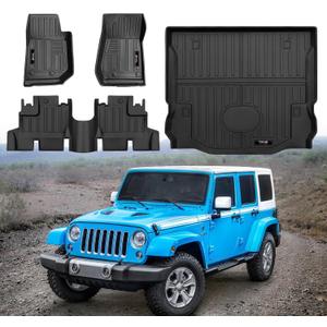 Custom Floor Mats and Cargo Trunk Liner for 2007-2018 Jeep Wrangler JK 4 Door Accessories All Weather TPE Rubber Protection Mat (for 2007-2018 Jeep Wrangler JK 4 Door)