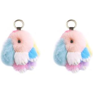 jtkdxqs 2 Pieces Soft Cute Keychains Artificial Rabbit Plush Fluffy Keyring Accessories for Women (Colour)