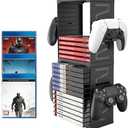 ASFSKY Video Game Storage Tower - 24 Games Video Game Organizer & Holder with 4 Controller Hooks, Universal Video Game Storage Compatible with PS5/PS4/Xbox/Switch - Gamer Gifts