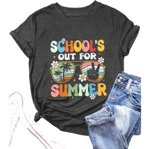 Happy Last Day of School Shirt Womens Schools Out for Summer T-Shirt Teacher Off Duty Gift Shirt (Gray, M)