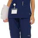 Nautica Women's Scrub Set, 9-Pocket Breathable & Stretchy Pants & Tops, Dark Blue, Medium