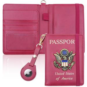 Cnycmy Passport Holder with Airtag,Passport-Wallet-Holder for Women, RFID Passport Holder with Slot Waterproof, PU Leather Travel Passport Case (wine red1)