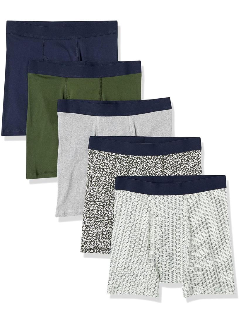 Amazon Essentials Men's Underwear Boxer Briefs, Comfortable Cotton, Tag-Free, Pack of 5 XS