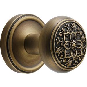 Antique Brass Door Knob with Intricate Floral Design  Passage Handles Elegant and Durable for Interior Doors, Classic Vintage Look for Home or Office Decor(Antique Brass, Passage-2.75 in)