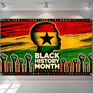 Black History Month Banner 71x43 Inch Black History Month Decor African American Power Symbol Backdrop Raised Fist Pan African Colors Classroom School Office Event Photo Wall Banner