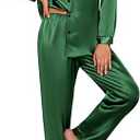 ECOUVER Womens Pajama Set Silk Satin Pajamas Long 2pc Pjs Button Down Sleepwear Pj Set Loungewear XL