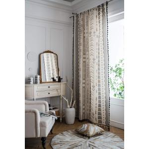 Lahome Tribal Folk Geometric Tassel Window Curtains - 2 Panels Semi Blackout Cotton Blend Farmhouse Boho Style Drapes Rod Pocket Window Curtain with Tassels for Living Room Size 120" x 41"