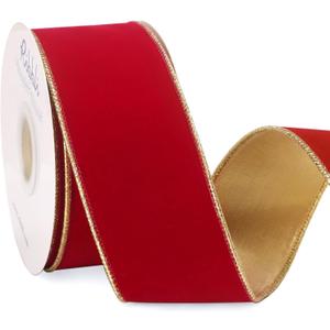 Ribbli Red Velvet Wired Ribbon 2.5 Inch Luxury Velvet Christmas Ribbon for Gift Wrapping Christmas Tree Decoration Crafts Wreaths Supplies -10 Yards