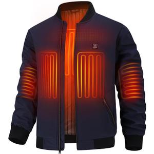 Men's Heated Jacket with 12V Battery, Windproof Bomber Jackets Winter Warm Casual Heating Coat with 5 Heating Areas (Medium, Navy)