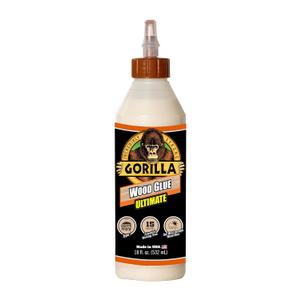 Gorilla Ultimate Waterproof Wood Glue, Natural Wood Color, 18 Ounce (Pack of 1) - Waterproof for Indoor or Outdoor Projects and Repairs