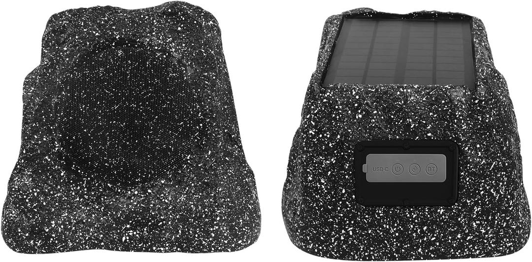 Herdio 6.5" Rock Bluetooth Speakers Outdoor Waterproof IPX7 Wireless Solar Max 200 Watt, TWS Connection Powered with Rechargeable Battery for Garden Patio Deck Pool Backyard, Black, 1Pair