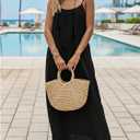 SHENHE Women's Open Back Spaghetti Strap Beach Maxi Dress Loose Flowy Vacation Sundress Black Large