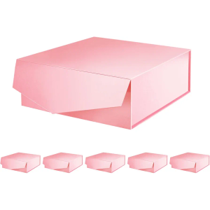 6 Gift Boxes with Lids 9x9x3.4 Inches, Pink Bridesmaid Proposal Boxes with Magnetic Closure for All Occasion (Glossy Pink)