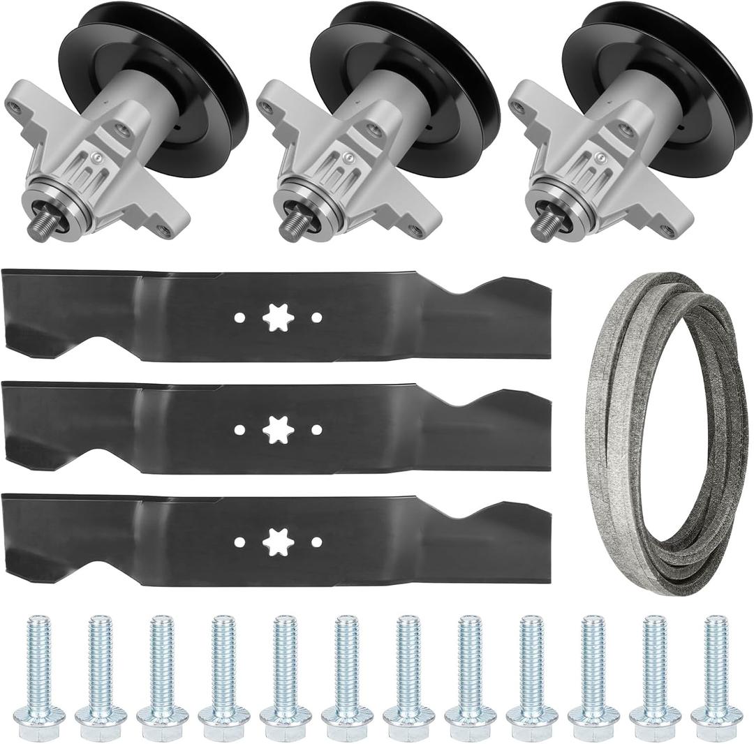 54" Rebuild Kit Fit for Cub Cadet SLT1554 SLTX1054, 3 Spindle 618-04126 918-04125, 3 Blades 742-0677 942-0677, 138" Belt 754-0642 954-0642