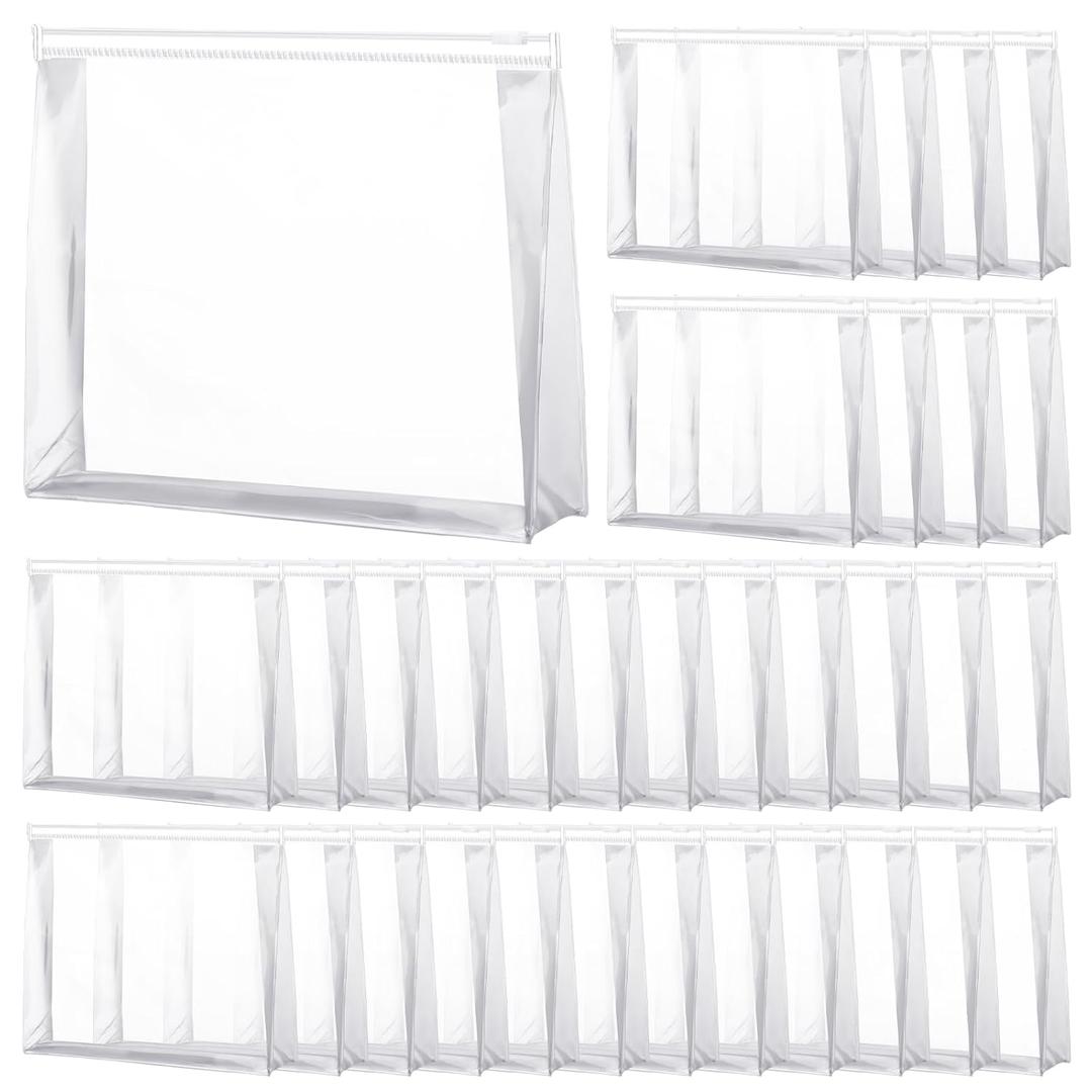 Xuniea 50 Pcs Mini Clear Makeup Bag Small Clear Zipper Pouch Travel Plastic Cosmetic Organizer Waterproof for Toiletries Swimsuit Bikini Bathing Suit(11.81'',Transparent) (11.8 X 9.7 X 2.4)