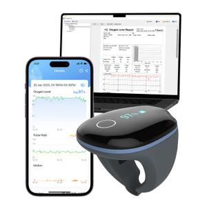 Vibeat OxyRing Continuous Pulse Oximeter - Bluetooth Oxygen Monitor with Free PC & APP Report, Wearable Finger Oxygen Meter for 16hrs Oxygen Level & Heart Rate Recording