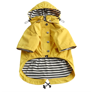 Dog Zip Up Raincoat with Reflective Buttons, Rain/Water Resistant, Adjustable Drawstring, Removable Hood, Raincoats with Legs 8lbs to 80lbs Yellow - L