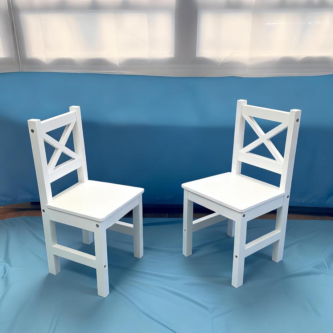 PETIT BATEAU Solid Wood Kids 2 Chairs Set for 2-6 Years Children White