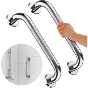 2 Pack Chrome Grab Bar 12 Inch, iMomwee Stainless Steel NonSlip Shower Grab Bar W/Knurled Grip, Safety Bathroom Handrail, Balance Support Bar Toilet Bathtub Assist Handle for Elderly Senior Disabled
