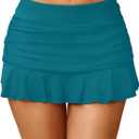 Tempt Me Women Ruched Ruffle Swim Skirt - 2025 Mid Rise Tummy Control Bikini Swimsuit Bathing Suit Skirt Bottom (Large, Teal)