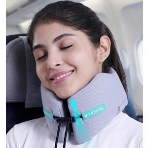 Travel Neck Pillow for Airplane: 360 Wrap Around Support Keeps Head in Place for Petite Women Sleeping Upright NO Slumping onto Strangers in Middle Seat - Neck Pain Relief on Long Flights