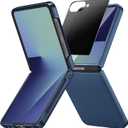 Ruky for Z Flip 7 Case with Privacy Screen Protector, Full Body Cover Anti-Scratches Shockproof Hard PC Ultra-Thin, Support Wireless Charging Protective Phone Cover for Samsung Z Flip 7, Dark Blue