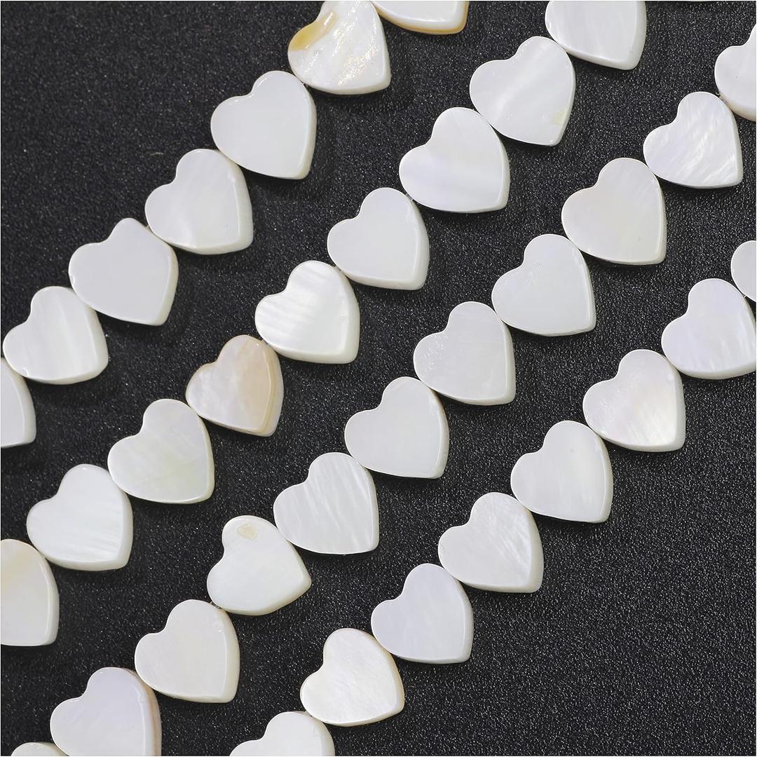 Firstmeet 110Pcs Natural Mother of Pearl Beads Heart-Shaped Shellfish Beads for Jewelry Making(DIY-1010-Heart/WhiteS)
