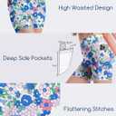 Girls 4'' High Waisted Biker Shorts, Stretchy Athletic Workout Running Shorts for Kids and Teens (Large, Blue Floral)