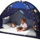 Redants Twin Bed Tent Canopy, Space Indoor Blackout Privacy Toddler Bed Tent for Kids with Light, Portable Sleeping Floor Kids Playhouse (Blue, Twin Size)