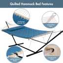 ANOW Double Hammock with 12 Feet Heavy Duty Steel Stand Combo, 2 Person Quilted Hammock with Stand for Outside, 450 LBS Weight Capacity, Blue