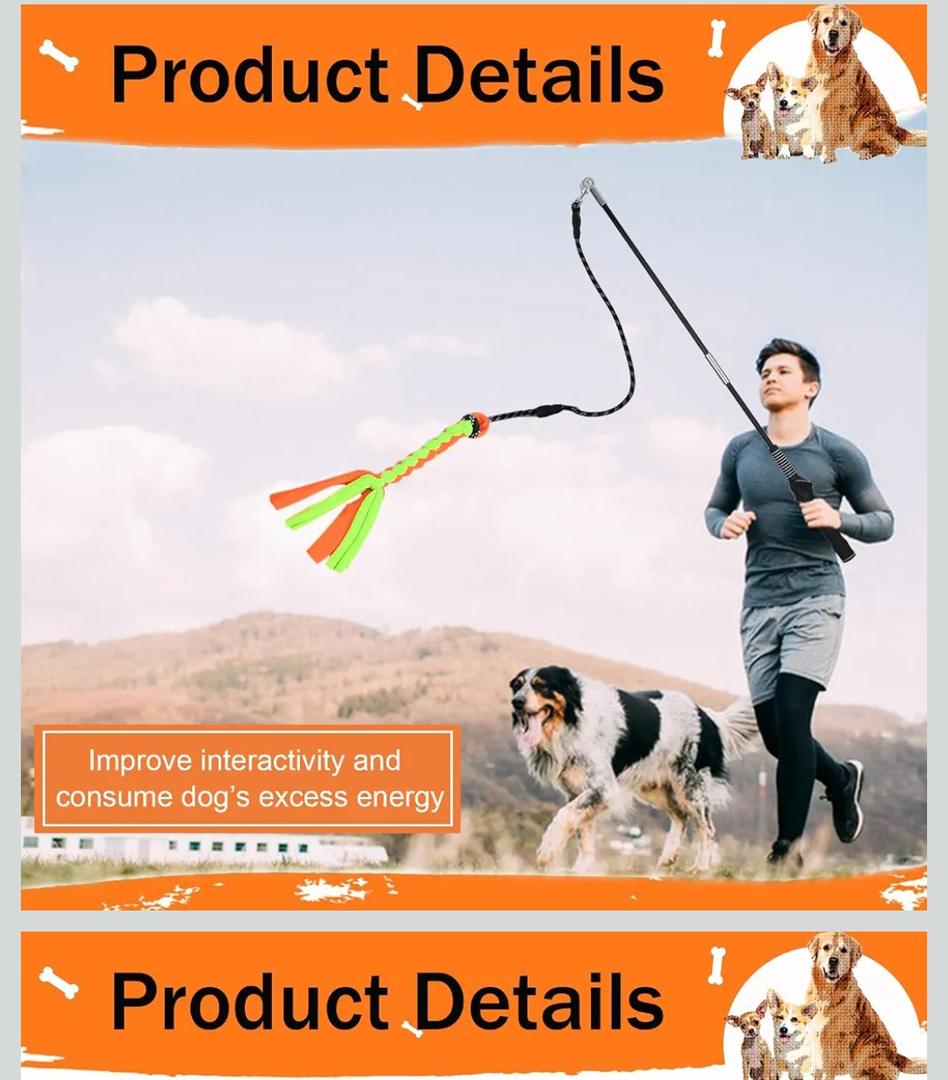 Flirt Pole for Dogs, Interactive Dog Toys Teaser Wand Play Pole with Rope
Tug of War Chase Toy,Lure Chewing Toy for Small Medium Large Dogs Puppy Outdoor Exercise&Training