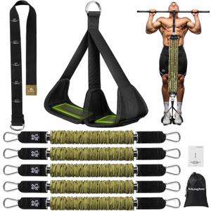 ALongSong Pull Up Assistance Bands with Foot Support Pedal - Upgraded Heavy Duty Resistance Bands Adjustable Weight/Height with 80Lbs Bands&Measured Strap for Strength Training Home Gym