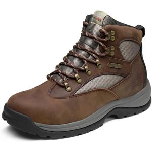NORTIV 8 Steel Toe Work Boots for Men Waterproof Slip Resistant Safety Construction Boots (10.5, Brown)