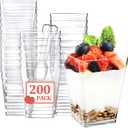 Eupako 200 Pack 5 OZ Plastic Mini Dessert Cups with Spoons - Clear Small Parfait Cups, Square Appetizer Cups for Fruit, Pudding, Mousse, Ice Cream, Party, Wedding, Valentine's Day