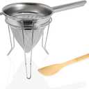 Anchy Premium 8" Chinois Fine Mesh Strainer Set with Stand & Bamboo Spatula 18/8 Stainless Steel China Cap Cone Sieve, Professional Bouillon Strainer for Sauces, Soups, Broth, Stock, Jelly & Purees