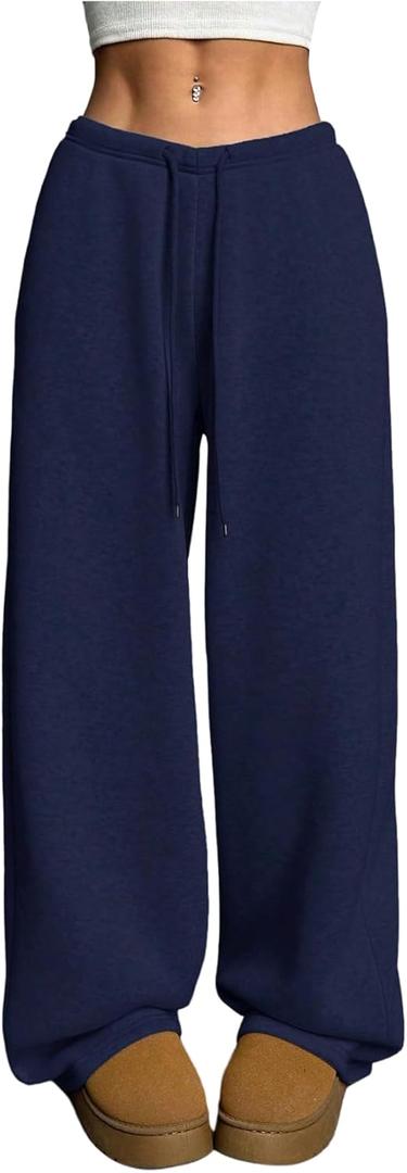 RoseSeek Women's Wide Leg Baggy Sweatpants Drawstring Waist Loose Sweat Pants Streetwear, Medium